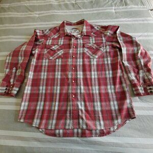 No. 55 Issue Red Plaid Pearl Snap Western Shirt Cowboy Rodeo Rancher XL